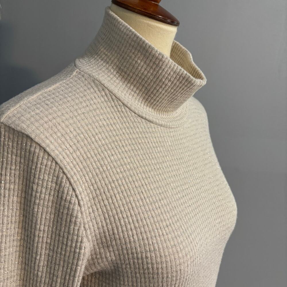 Y2K ABERCROMBIE & FITCH cream sparkle mock neck long sleeve top, size large